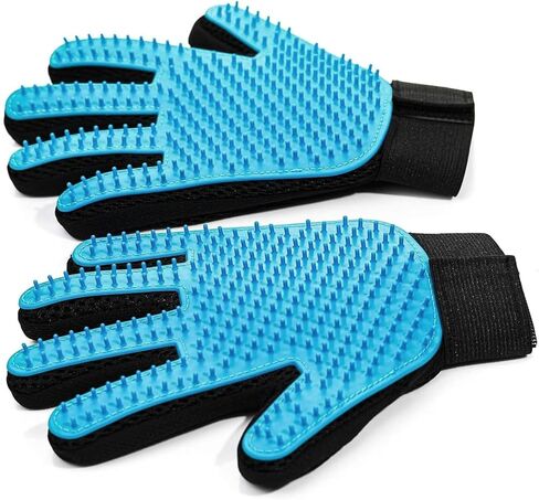 Pet Grooming Gloves for Cats and Dogs 1 Pair 2-in-1 Deshedding Brush and Massage Mitt Efficient Hair Remover Glove for Shedding and Bathing Safe for All Breeds Light Blue in Saudi Arabia