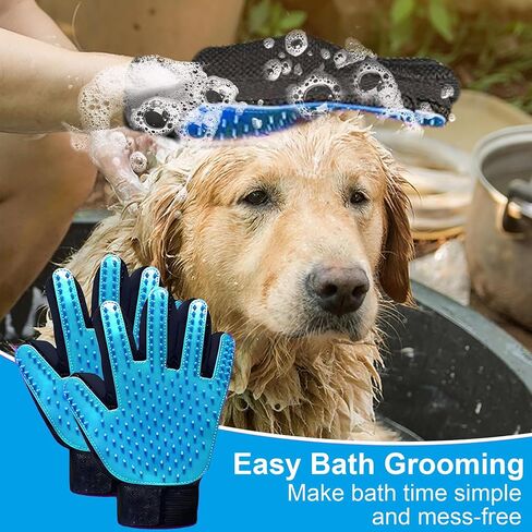 Pet Grooming Gloves for Cats and Dogs 1 Pair 2-in-1 Deshedding Brush and Massage Mitt Efficient Hair Remover Glove for Shedding and Bathing Safe for All Breeds Light Blue in Saudi Arabia