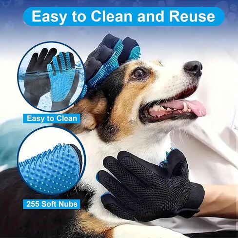 Pet Grooming Gloves for Cats and Dogs 1 Pair 2-in-1 Deshedding Brush and Massage Mitt Efficient Hair Remover Glove for Shedding and Bathing Safe for All Breeds Light Blue in Saudi Arabia