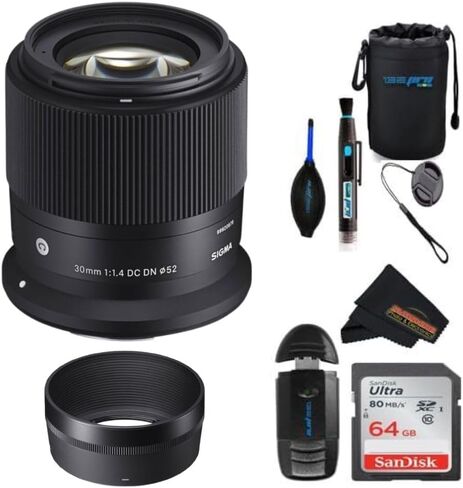 Sigma 30mm f/1.4 DC DN Contemporary Lens for Sony E-Mount Cameras + Sunshine Photo Basic Bundle in Kuwait