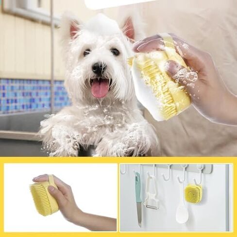Soft Silicone Pet Brush - Pet Shower Tool, Invigorating Massage & Easy Cleaning for Dogs and Cats(Yellow) in Saudi Arabia