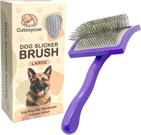 فرشاة سليكر للكلاب الكبيرة - دبابيس منحنية طويلة ولطيفة لرسومات Goldendoodles وLabradoodles وPoodles - تزيل التشابك والعقد والحصائر - فرشاة خشبية مصنوعة يدويًا صديقة للبيئة، قبضة مريحة موصى بها من قبل مربية الكلاب in Kuwait