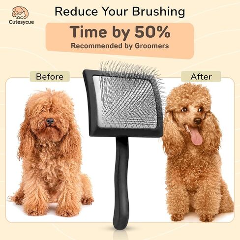 فرشاة سليكر للكلاب الكبيرة - دبابيس منحنية طويلة ولطيفة لرسومات Goldendoodles وLabradoodles وPoodles - تزيل التشابك والعقد والحصائر - فرشاة خشبية مصنوعة يدويًا صديقة للبيئة، قبضة مريحة موصى بها من قبل مربية الكلاب in Kuwait