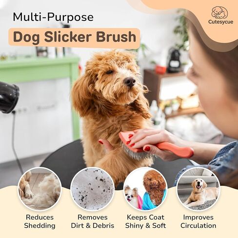 فرشاة سليكر للكلاب الكبيرة - دبابيس منحنية طويلة ولطيفة لرسومات Goldendoodles وLabradoodles وPoodles - تزيل التشابك والعقد والحصائر - فرشاة خشبية مصنوعة يدويًا صديقة للبيئة، قبضة مريحة موصى بها من قبل مربية الكلاب in Kuwait
