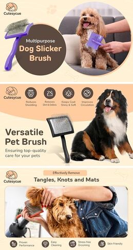 فرشاة سليكر للكلاب الكبيرة - دبابيس منحنية طويلة ولطيفة لرسومات Goldendoodles وLabradoodles وPoodles - تزيل التشابك والعقد والحصائر - فرشاة خشبية مصنوعة يدويًا صديقة للبيئة، قبضة مريحة موصى بها من قبل مربية الكلاب in Kuwait