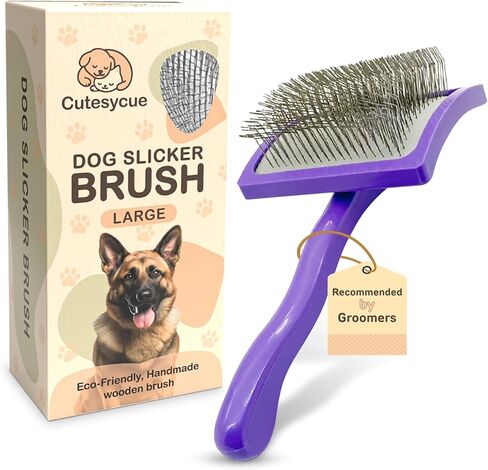 فرشاة سليكر للكلاب الكبيرة - دبابيس منحنية طويلة ولطيفة لرسومات Goldendoodles وLabradoodles وPoodles - تزيل التشابك والعقد والحصائر - فرشاة خشبية مصنوعة يدويًا صديقة للبيئة، قبضة مريحة موصى بها من قبل مربية الكلاب in Kuwait