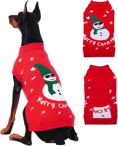 IDOMIK Christmas Dog Sweater, Snowman Dog Christmas Sweaters with Harness Hole, Turtleneck Warm Sweaters for Boy Girl Dogs, Thick Knitted Pet Sweatshirt for Fall Winter,Red,2XL in Kuwait