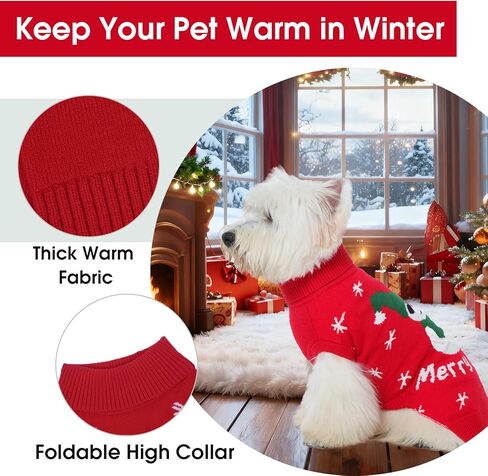 IDOMIK Christmas Dog Sweater, Snowman Dog Christmas Sweaters with Harness Hole, Turtleneck Warm Sweaters for Boy Girl Dogs, Thick Knitted Pet Sweatshirt for Fall Winter,Red,2XL in Kuwait
