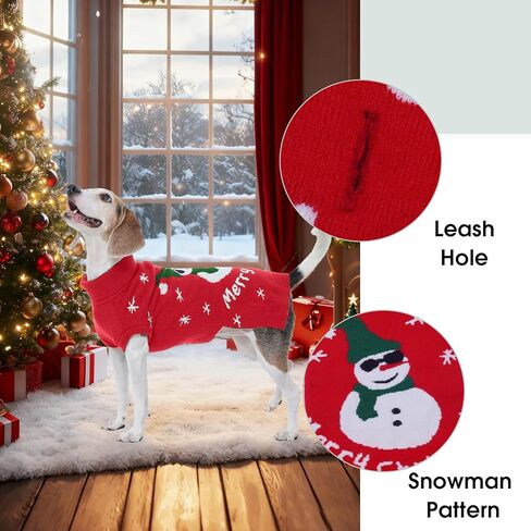 IDOMIK Christmas Dog Sweater, Snowman Dog Christmas Sweaters with Harness Hole, Turtleneck Warm Sweaters for Boy Girl Dogs, Thick Knitted Pet Sweatshirt for Fall Winter,Red,2XL in Kuwait