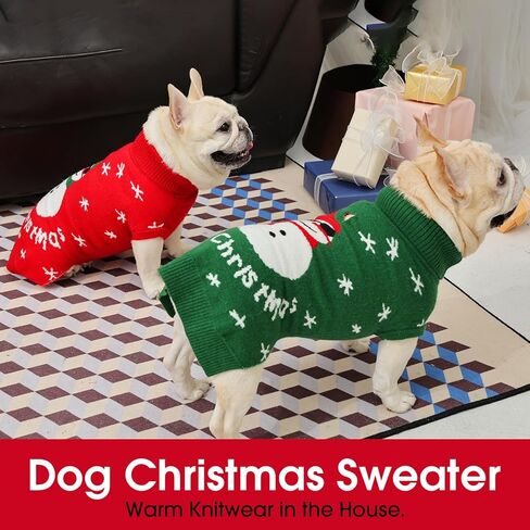 IDOMIK Christmas Dog Sweater, Snowman Dog Christmas Sweaters with Harness Hole, Turtleneck Warm Sweaters for Boy Girl Dogs, Thick Knitted Pet Sweatshirt for Fall Winter,Red,2XL in Kuwait