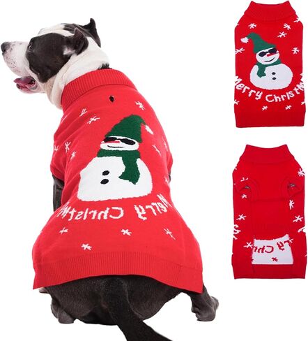 IDOMIK Christmas Dog Sweater, Snowman Dog Christmas Sweaters with Harness Hole, Turtleneck Warm Sweaters for Boy Girl Dogs, Thick Knitted Pet Sweatshirt for Fall Winter,Red,2XL in Kuwait
