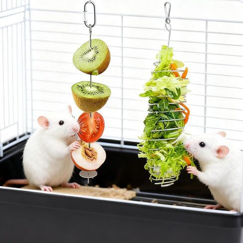 2Pcs Rat Enrichment Toys, 304 Stainless Steel Rat Foraging Toy for Fruit Vegetable Holder, Chew-Proof Small Animal Cage Accessories Puzzle Toy with Safe Lid Design for Hamster, Bird in Saudi Arabia