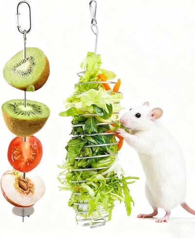 2Pcs Rat Enrichment Toys, 304 Stainless Steel Rat Foraging Toy for Fruit Vegetable Holder, Chew-Proof Small Animal Cage Accessories Puzzle Toy with Safe Lid Design for Hamster, Bird in Saudi Arabia