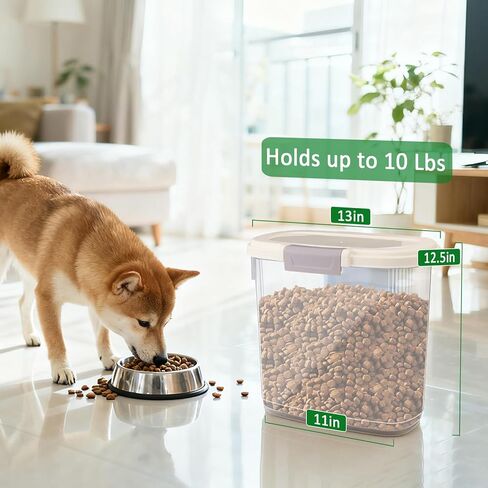 حاوية تخزين طعام الكلاب سعة 8 رطل مع مغرفة من WBKTOOL - حاوية طعام القطط محكمة الغلق - حاوية طعام الحيوانات الأليفة بقفل بإبزيم للكلاب والقطط والطيور - حاوية طعام الكلاب الجافة والحافظة الطازجة - أزرق ملكي in Kuwait