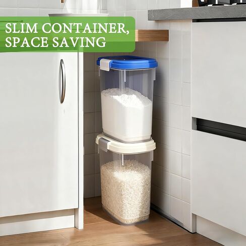 حاوية تخزين طعام الكلاب سعة 8 رطل مع مغرفة من WBKTOOL - حاوية طعام القطط محكمة الغلق - حاوية طعام الحيوانات الأليفة بقفل بإبزيم للكلاب والقطط والطيور - حاوية طعام الكلاب الجافة والحافظة الطازجة - أزرق ملكي in Kuwait