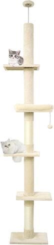 Floor to Ceiling Cat Tree, Cat Tower with Adjustable Height 98-110 Inches, 5 Tiers Tall Cat Tree Floor to Ceiling with Cozy Bed,Platforms, Sisal Scratching Posts for Cats Gray in Saudi Arabia