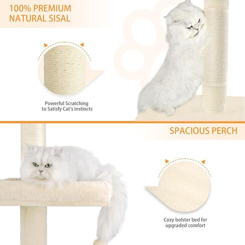 Floor to Ceiling Cat Tree, Cat Tower with Adjustable Height 98-110 Inches, 5 Tiers Tall Cat Tree Floor to Ceiling with Cozy Bed,Platforms, Sisal Scratching Posts for Cats Gray in Saudi Arabia