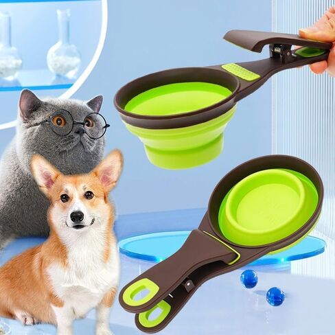 1pcs Green Dog Food Scoop & Bag Sealer Clip 2in1 - Collapsible Silicon, Dual-Purpose Measuring Spoon and Closure Clip for Dog Food Packaging, 118ml Capacity Green in Saudi Arabia