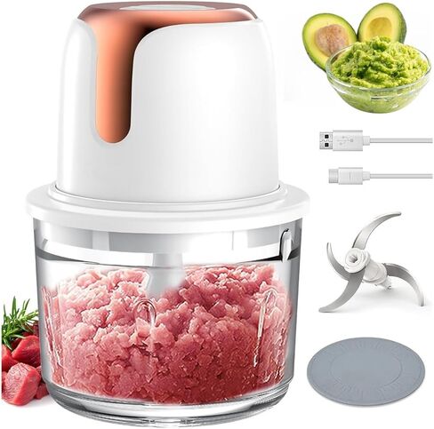 Electric Food Processor, 1.2L Cordless Meat Grinder, USB-C Rechargeable with 4500mAh Battery (Sliver) in Kuwait