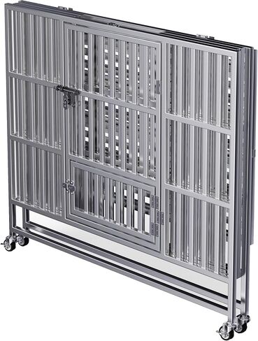 37" 42" 48" Heavy Duty Dog cage Stainless Steel Metal Kennel and Crate, Collapsible for Medium to Large Dogs, Easy to Assemble pet Pen with Four Lockable Wheels, Black Tray (48in-sm) in Kuwait