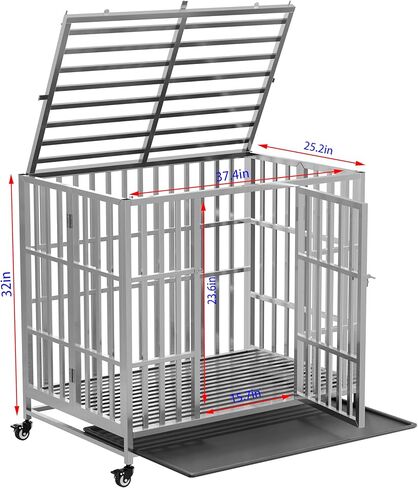 37" 42" 48" Heavy Duty Dog cage Stainless Steel Metal Kennel and Crate, Collapsible for Medium to Large Dogs, Easy to Assemble pet Pen with Four Lockable Wheels, Black Tray (48in-sm) in Kuwait
