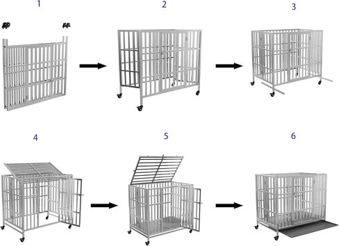 37" 42" 48" Heavy Duty Dog cage Stainless Steel Metal Kennel and Crate, Collapsible for Medium to Large Dogs, Easy to Assemble pet Pen with Four Lockable Wheels, Black Tray (48in-sm) in Kuwait