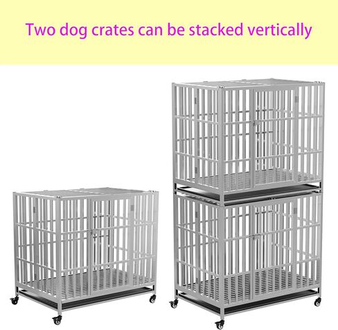 37" 42" 48" Heavy Duty Dog cage Stainless Steel Metal Kennel and Crate, Collapsible for Medium to Large Dogs, Easy to Assemble pet Pen with Four Lockable Wheels, Black Tray (48in-sm) in Kuwait