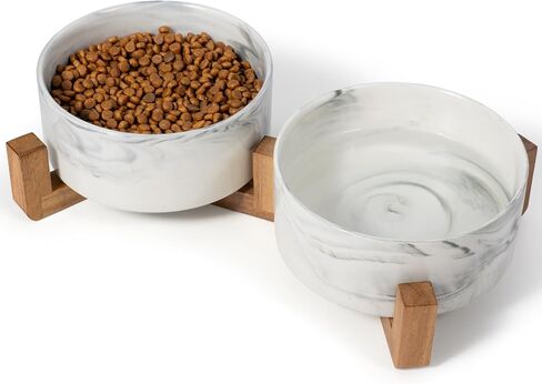 Dog Bowls Set with Wood Stand, 1.7-Cup Ceramic Puppy Bowls for Small Dogs,Weighted Food Water Bowl Set for Dog and Cat in Saudi Arabia