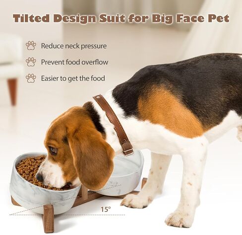 Dog Bowls Set with Wood Stand, 1.7-Cup Ceramic Puppy Bowls for Small Dogs,Weighted Food Water Bowl Set for Dog and Cat in Saudi Arabia