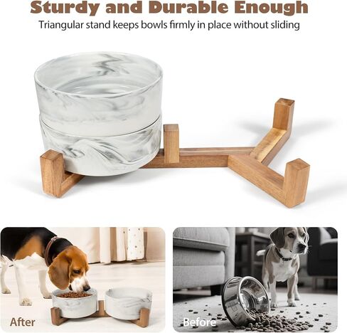 Dog Bowls Set with Wood Stand, 1.7-Cup Ceramic Puppy Bowls for Small Dogs,Weighted Food Water Bowl Set for Dog and Cat in Saudi Arabia