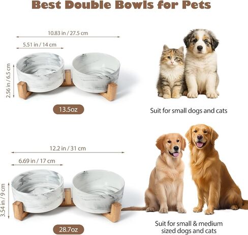 Dog Bowls Set with Wood Stand, 1.7-Cup Ceramic Puppy Bowls for Small Dogs,Weighted Food Water Bowl Set for Dog and Cat in Saudi Arabia