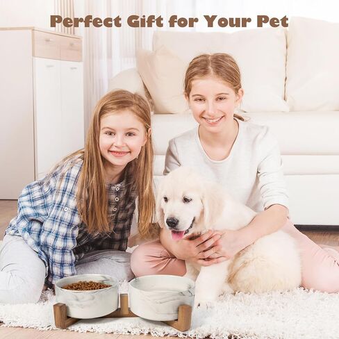 Dog Bowls Set with Wood Stand, 1.7-Cup Ceramic Puppy Bowls for Small Dogs,Weighted Food Water Bowl Set for Dog and Cat in Saudi Arabia