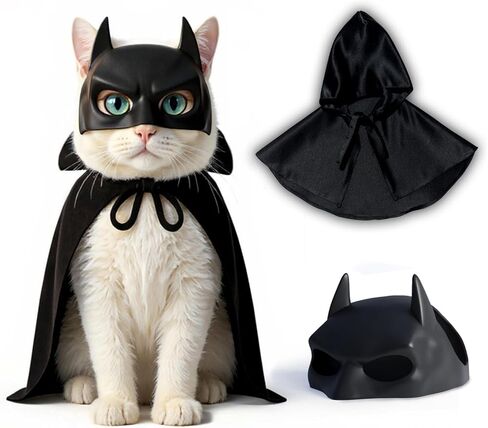 Black Bat Cat Mask and Cloak Costume for Indoor Cats, Funny Superhero Pet Outfit for Christmas, Cosplay, Parties and Photoshoots, Hooded Cape for Cats – Big Size in Saudi Arabia