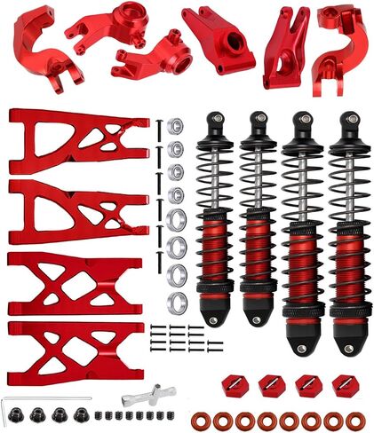 RCMYou ترقيات جزء لـ 1/10 Arrma Vorteks/Granite/Senton 4x4 3S Blx Mega 550، صدمات RC من سبيكة، ذراع التعليق الخلفي الأمامي، كتل التوجيه، كتل العجلات، حاملات المحور C-Hubs، أحمر in Kuwait