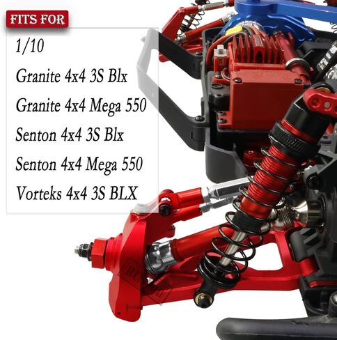 RCMYou ترقيات جزء لـ 1/10 Arrma Vorteks/Granite/Senton 4x4 3S Blx Mega 550، صدمات RC من سبيكة، ذراع التعليق الخلفي الأمامي، كتل التوجيه، كتل العجلات، حاملات المحور C-Hubs، أحمر in Kuwait