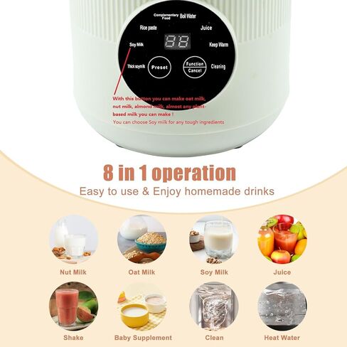 8-in-1 Automatic Soy Nut Milk Maker,40oz Soy Milk Maker for Homemade Almond,Oat,Soy Milk,Rice Paste,Complementary Food,Juice,Milk Maker Machine with Delay Start/Keep Warm/Self Clean/Boil Water in Kuwait