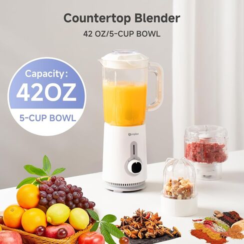 SIMPLUS White Blenders for Kitchen, 51oz Countertop Blender, Stainless Steels Professional Blenders, 3 Adjustable Speed Smoothie Maker for Juices, Puree, Shakes, Fruit Drinks, Sauces, Self-Cleaning in Kuwait