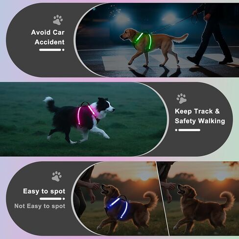 Light Up Dog Harness, LED Dog Vest Rechargeable, Glow in The Dark, Reflective (XL) in Saudi Arabia