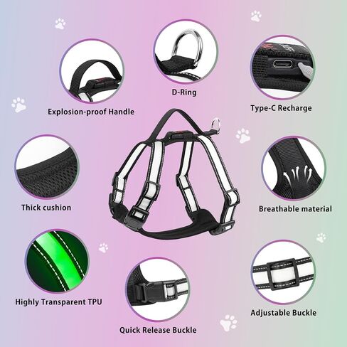 Light Up Dog Harness, LED Dog Vest Rechargeable, Glow in The Dark, Reflective (XL) in Saudi Arabia