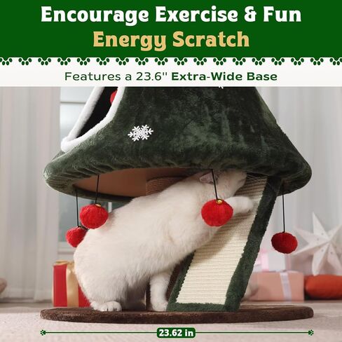 Garsing Christmas Cat Tree Tower for Indoor Cats, Christmas Cat Houses with 2 Cozy Condos, Kitty Furniture with Climbing Ladder & Sisal Scratching Posts for Holiday Decoration in Saudi Arabia