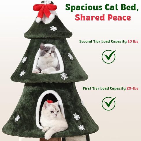 Garsing Christmas Cat Tree Tower for Indoor Cats, Christmas Cat Houses with 2 Cozy Condos, Kitty Furniture with Climbing Ladder & Sisal Scratching Posts for Holiday Decoration in Saudi Arabia
