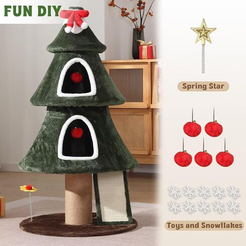 Garsing Christmas Cat Tree Tower for Indoor Cats, Christmas Cat Houses with 2 Cozy Condos, Kitty Furniture with Climbing Ladder & Sisal Scratching Posts for Holiday Decoration in Saudi Arabia