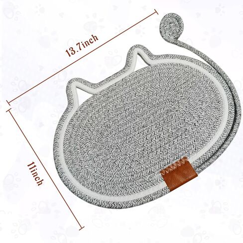 2 PC Cat Scratcher Mat - Natural Cotton Rope Oval Horizontal Scratch Pad (11''x13.7'') with Dangling Ball Toy, Cat Ear Design, Furniture Protector for Floor/Wall, Durable Handmade (Grey, 2 PC) in Saudi Arabia