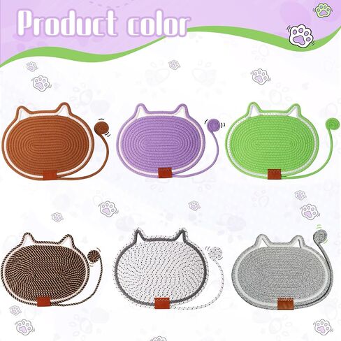 2 PC Cat Scratcher Mat - Natural Cotton Rope Oval Horizontal Scratch Pad (11''x13.7'') with Dangling Ball Toy, Cat Ear Design, Furniture Protector for Floor/Wall, Durable Handmade (Grey, 2 PC) in Saudi Arabia