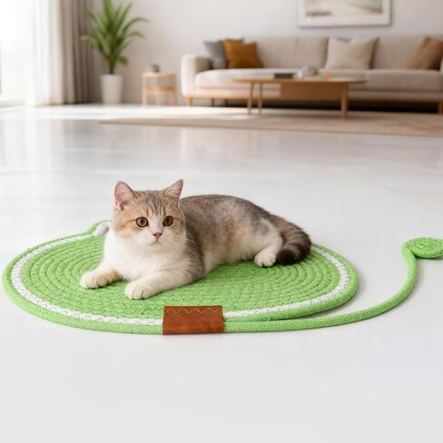2 PC Cat Scratcher Mat - Natural Cotton Rope Oval Horizontal Scratch Pad (11''x13.7'') with Dangling Ball Toy, Cat Ear Design, Furniture Protector for Floor/Wall, Durable Handmade (Grey, 2 PC) in Saudi Arabia