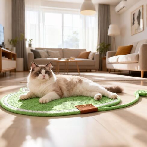 2 PC Cat Scratcher Mat - Natural Cotton Rope Oval Horizontal Scratch Pad (11''x13.7'') with Dangling Ball Toy, Cat Ear Design, Furniture Protector for Floor/Wall, Durable Handmade (Grey, 2 PC) in Saudi Arabia