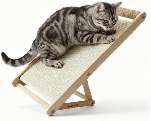 Cat Scratcher with Ramp, 22-inch Natural Sisal & Solid Wood, Tool-Free 2-Step Assembly, Stable Triangle Base for Indoor Cats (Brown) in Saudi Arabia