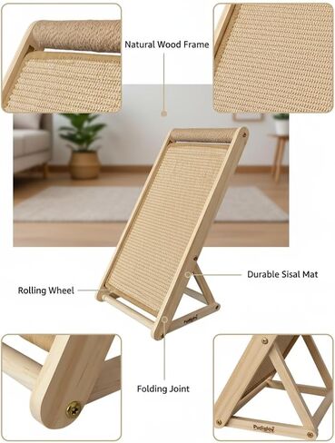 Cat Scratcher with Ramp, 22-inch Natural Sisal & Solid Wood, Tool-Free 2-Step Assembly, Stable Triangle Base for Indoor Cats (Brown) in Saudi Arabia