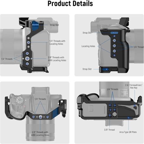 NEEWER EOS R8 Camera Cage with HDMI Cable Clamp, NATO Rail, Quick Release Arca Type Base, Anti Twist Screws, Protective Aluminum Video Rig Compatible with Canon R8 DJI RS 2 RSC 2 RS 3 Pro, CA039 in Kuwait