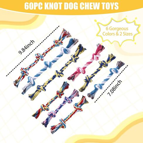 60 Pcs Knot Rope Dog Toys Multi Color Puppy Chew Toy for Dental Dog Teething Toys 48Pcs 2 Knot and 12Pcs 3 Knot Dog Tug Set for Small and Medium Dogs Aggressive Chewers Supplies in Saudi Arabia